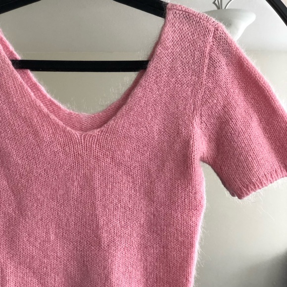Pink Handmade Knit Fuzzy Shortsleeves Sweater - Picture 3 of 4